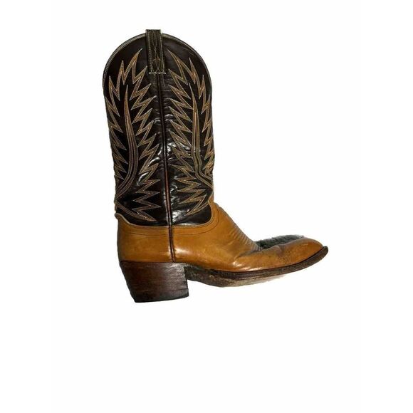 Dan Post Men's Size 7.5 Two Tone Black Brown Leather Western Cowboy Boots - Picture 7 of 14